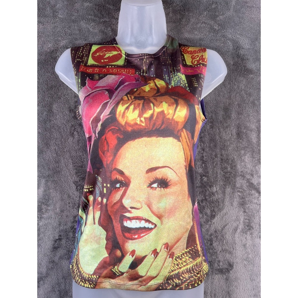 Tufi Duek Vintage Printed Tank Top Womens Medium Y2K Graphic Print Brazilian